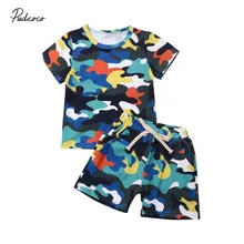 Г. брендовая Повседневная камуфляжная одежда для маленьких мальчиков и девочек из 2 предметов футболка с короткими рукавами+ шорты Детский комплект, спортивный Костюм 1-6Y