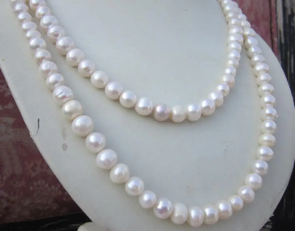 

45" AAA8-9MM SOUTH SEA NATURAL White PEARL NECKLACE 925silver GOLD CLASP