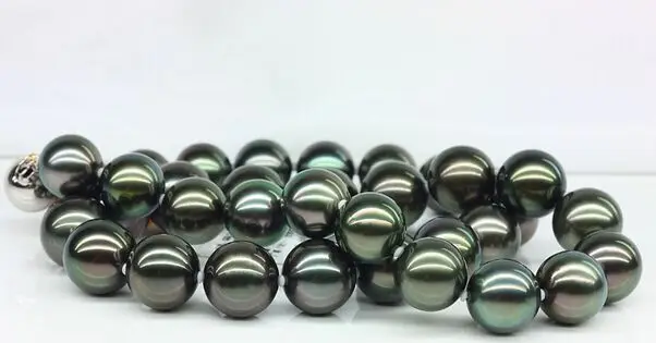 

Huge 18"12-13mm Tahitian genuine black peacock green round pearl necklace AA+