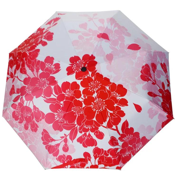 

Cherry Blossoms Folding Umbrella For Women Sunscreen Anti-UV Parasol Fashion Red Flower Windproof Rainproof Pencil Umbrellas