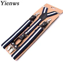 Yienws 115 см Breteles мужские подтяжки 4 клип темно брюки с полосками ремень подтяжки для женщин мужской кожаный Винтаж подтяжки для мужчин YiA125
