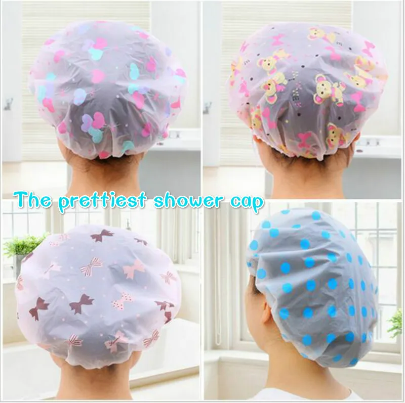 

SUEF Dot Waterproof Shower Cap Thicken Elastic Bath Hat Bathing Cap for Women Hair Salon Bathroom Products@04
