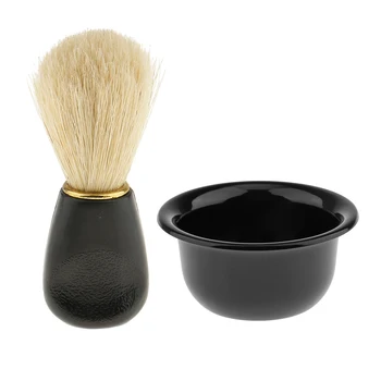 

Black Plastic Shaving Mug Bowl Salon Barber Men Beard Cup Shave Brush Set