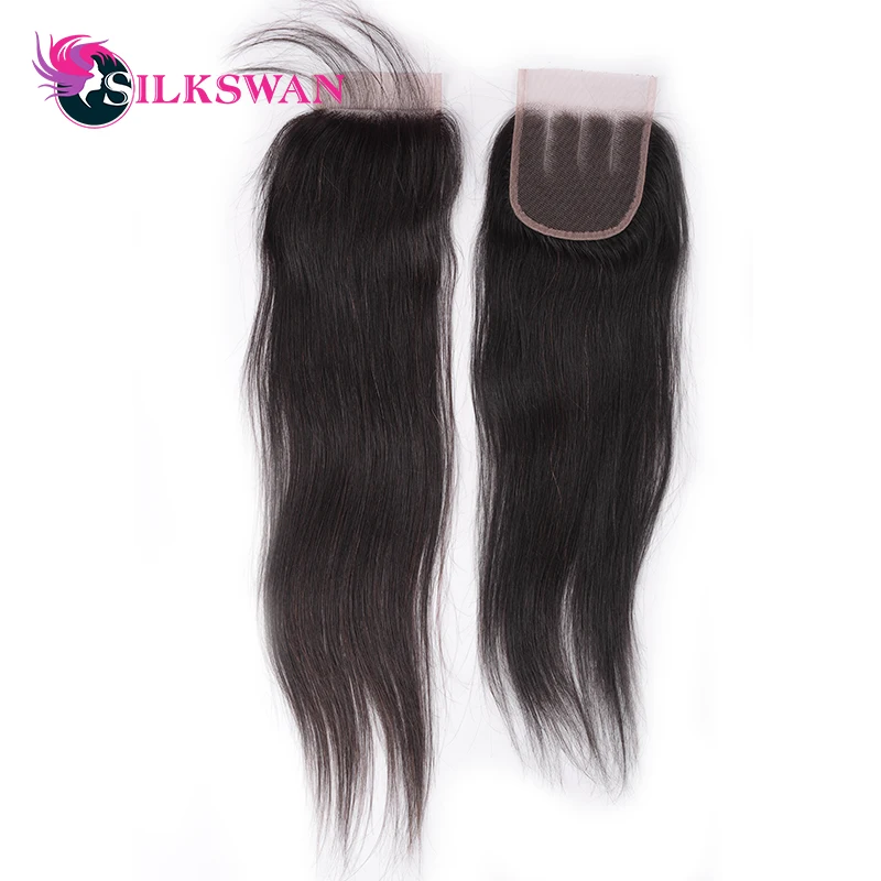 

Silkswan Brazilian Straight Lace Closure Natural Color 10 to 22 Inch 4*4 Middle/Free Part Swiss Lace Free Shipping Remy Hair