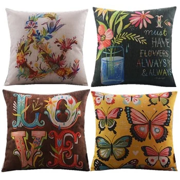 

initial love/butterfly/floral/bird/wreath/throw pillow case/cotton linen/classical natural/decorative cushion cover/4pcs/new
