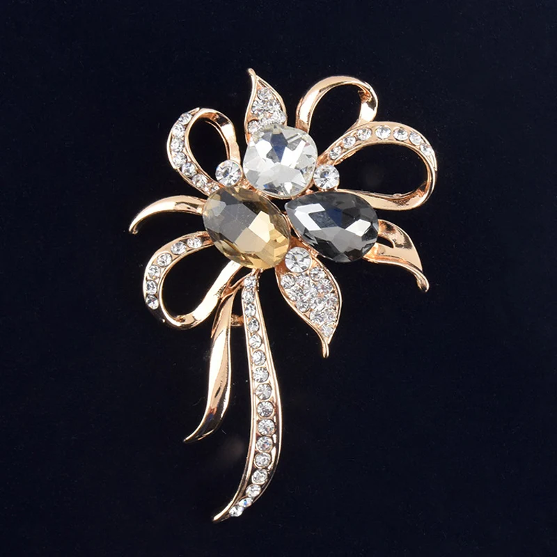 Women's Classical Wedding Dress Brooch Pin Colorful Bling Oval Crystal