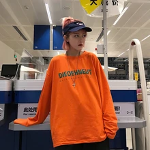 Футболка Femme Осень корейский Ulzzang Harajuku одежда женская с буквенным принтом длинный рукав футболка Женская Повседневная футболка Топ