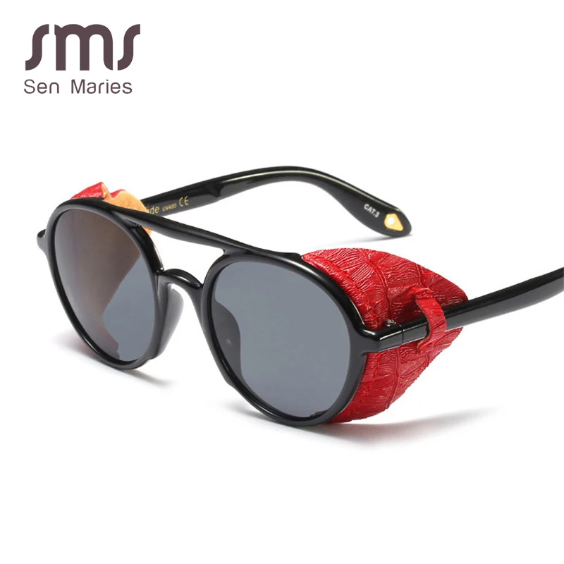 

Sen Maries Vintage Steampunk Leather Sunglasses Women 2019 Fashion High Quality Unique Gradient Cool Men Modis Sun Glasses UV400