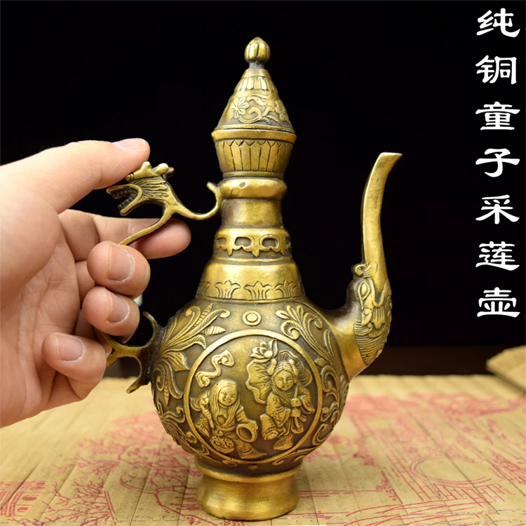 Pure brass ornaments crafts antique bronze kettle pot Home Furnishing decoration old pure copper | Дом и сад