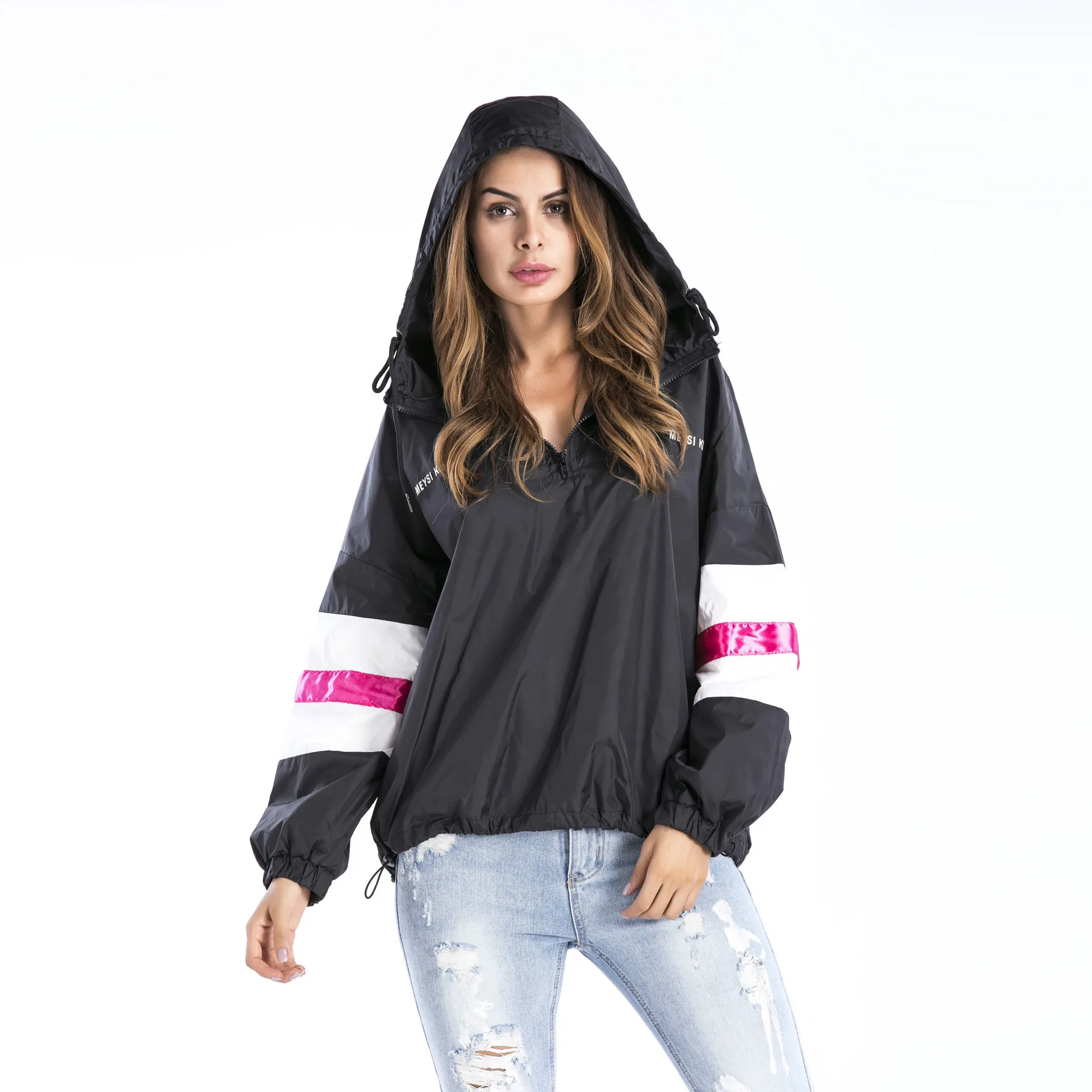 2018 Women's Bohemia jacket hooded letter hooded windbreaker Female Top Casual autumn and winter Sweatershirts Pullover sweater