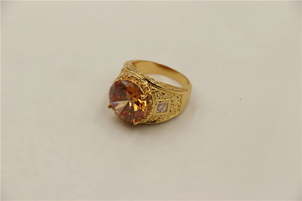 Размеры 8/9/10/11/12 Винтаж атмосферу 15ct круглые желтые 5a камень циркон 18KT желтого золота обручальное кольцо для Для мужчин