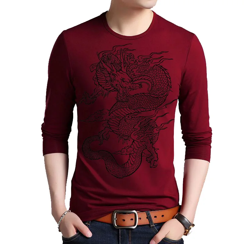 Футболка с длинным рукавом Dragon Print для мужчин брендовая Новинка весны 2020 футболки