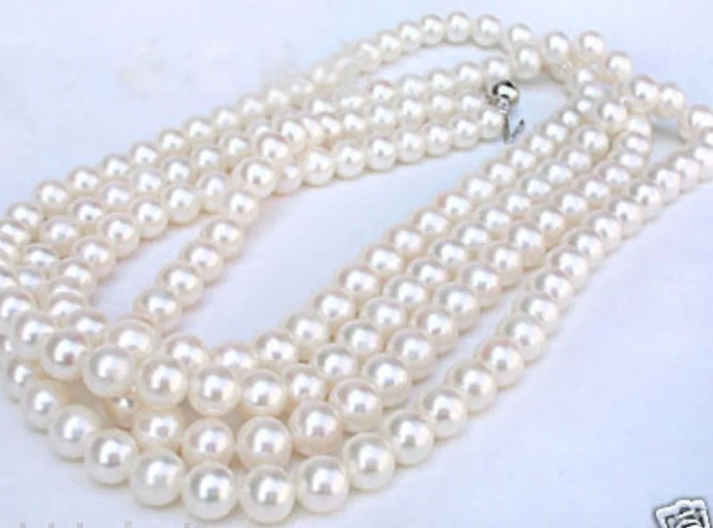 

Free shipping hot sale Women Bridal Wedding Jewelry >>AAA Real Natural 7-8MM white Seawater pearl necklace 50 inches