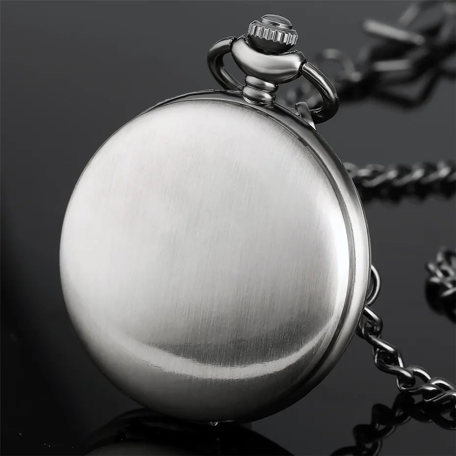 

Antique Retro Grey Full Hunter Quartz Pocket Watch Simple Design Arabic Numerals Display Steampunk Cool Pendant Unisex Clock