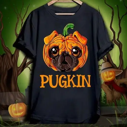 Pugkin Pug Pumkin/футболка на Хэллоуин Хлопковая мужская футболка с рисунком Мужская
