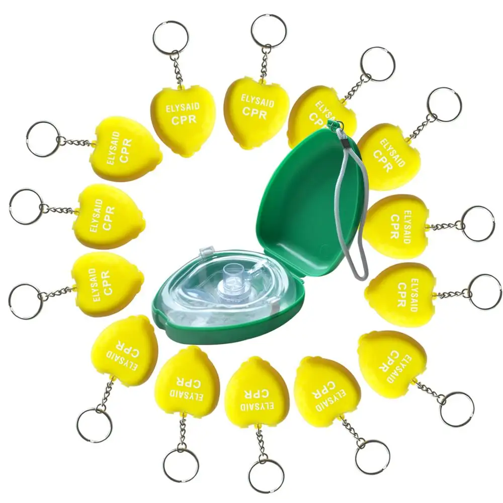 14 шт. Elysaid CPR защитные маски ключи цепь рот в рот реаниматор CPR лицевые щитки мини желтая коробка сердца с односторонним клапаном