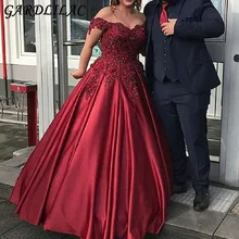 Бордовые длинные платья для выпускного вечера с v-образным вырезом А-силуэт атласная аппликация вечернее платье 16 платьев свадебные платья G063