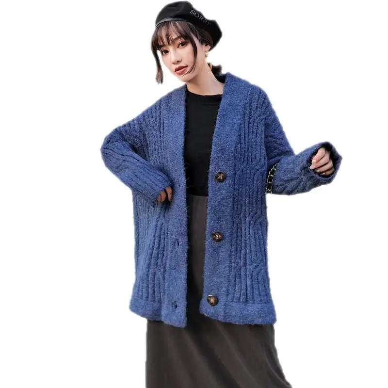 #Special Offers 2018 New Fashion Autumn Winter Women Sweaters and Cardigans Female Long Sleeve Loose Knitted V-neck Knitwear Coats Outwear B3