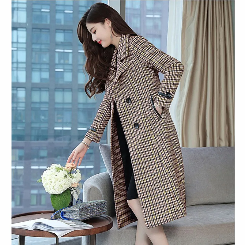 Coupe Laine Les De khaki Poule Plaid vent Slim Qualité Beige Nouvelle Haute Plaid Mode Et Automne Vêtements D'hiver Femmes Tempérament Plaid Sauvage Manteau gray yellow Plaid Tb18102 apxYwd5Yq
