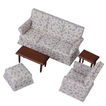 

Dollhouse Miniature Furniture Home Decor Supply ACCS Sofa End Table Set 1:12