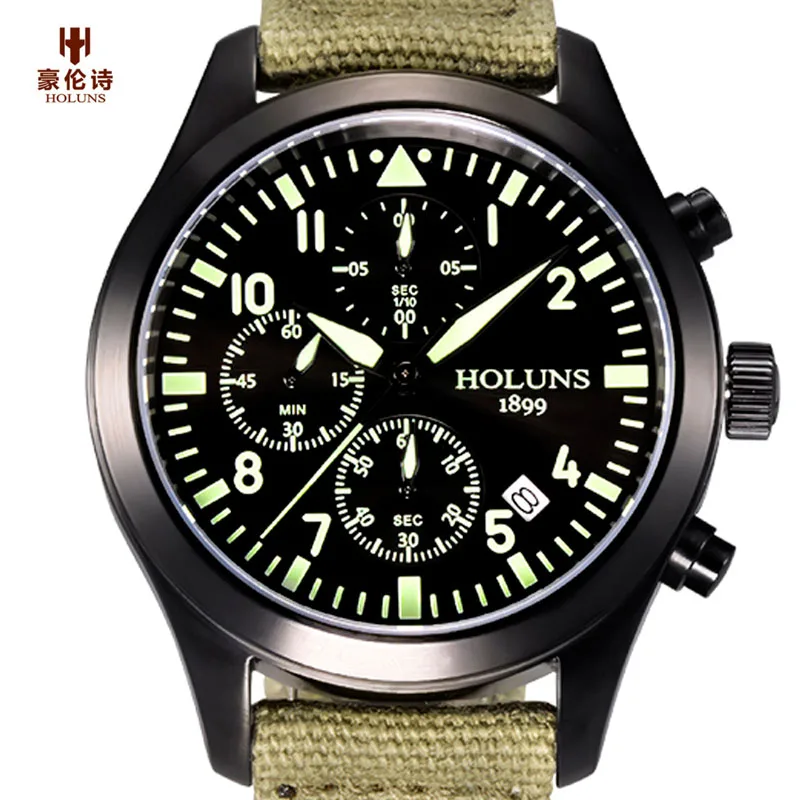 

HOLUNS Mens Aviator Pilot Wrist Watch Canvas Band Strap Chronograph Auto Date Sport Quartz Luminous relogio masculino