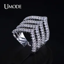 UMODE Luxury Rings For Ladies Zirconia Micro Paved Rhodium plated V Shape Design Brand Ring Women Fashion Jewelry AUR0177B