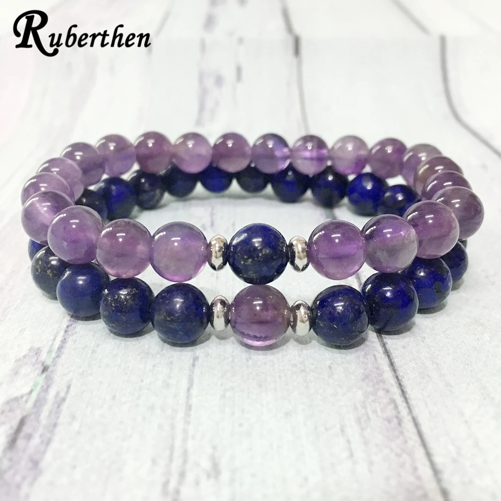 

Ruberthen Dew Arrival Design Amethys t Beaded Bracelet High Quality Lapis Lazuli Bracelet Set Natural Stone Jewelry