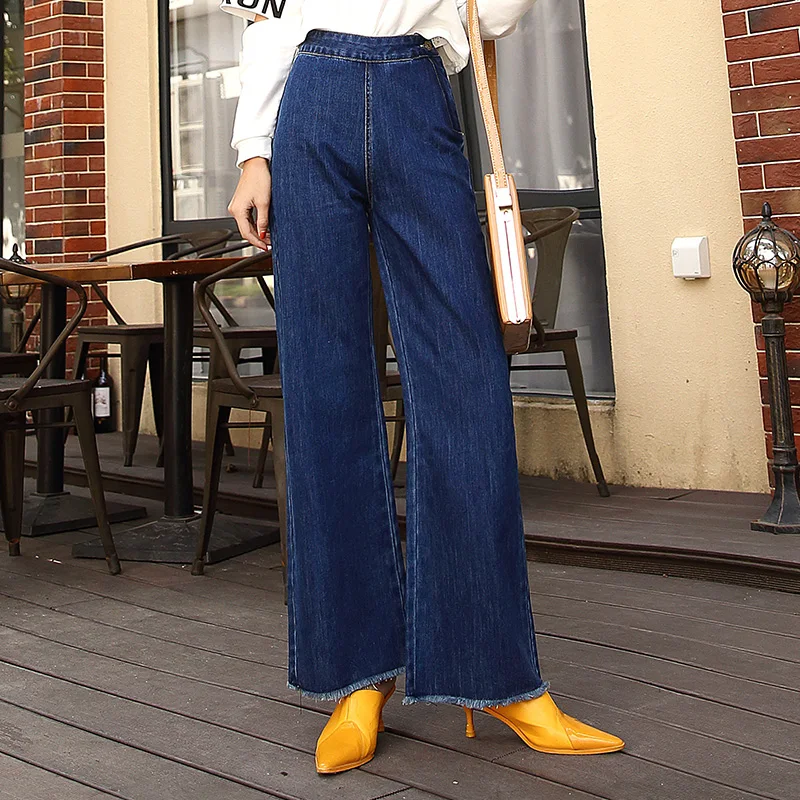 Vintage Side Zipper Jeans Autumn Women High Waist Wide Leg Jeans Loose ...