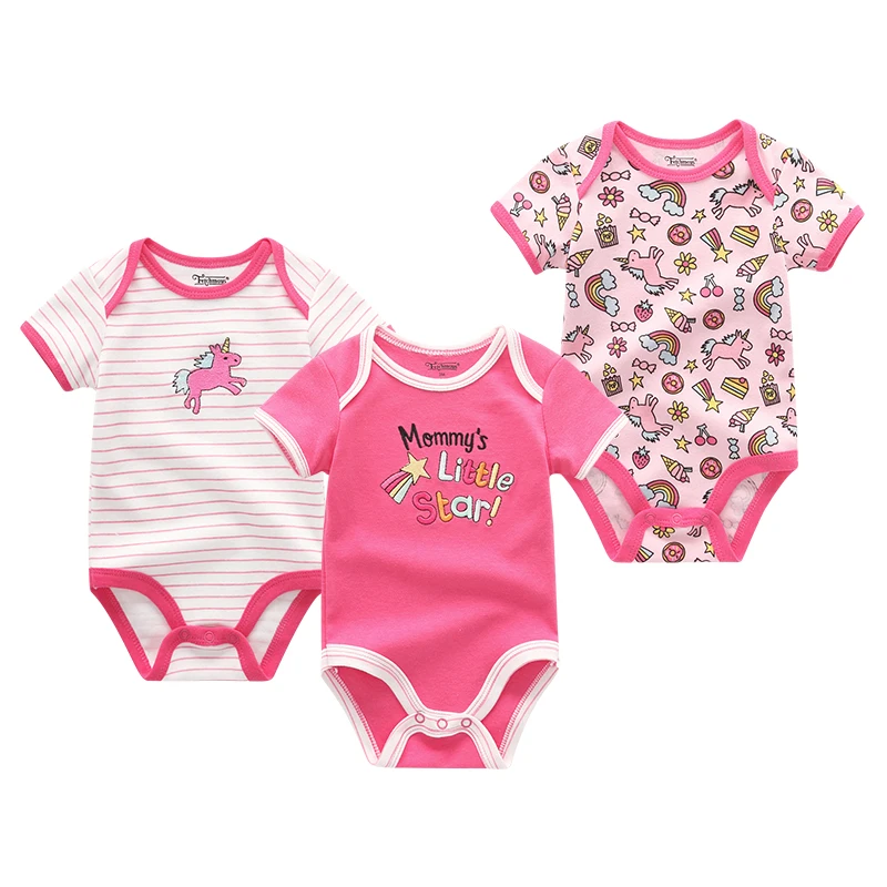 Newest 3PCS/LOT Baby Rompers Girls Clothes Short Sleeve O-Neck 0-12M Novel Newborn Boys Roupas de bebe |