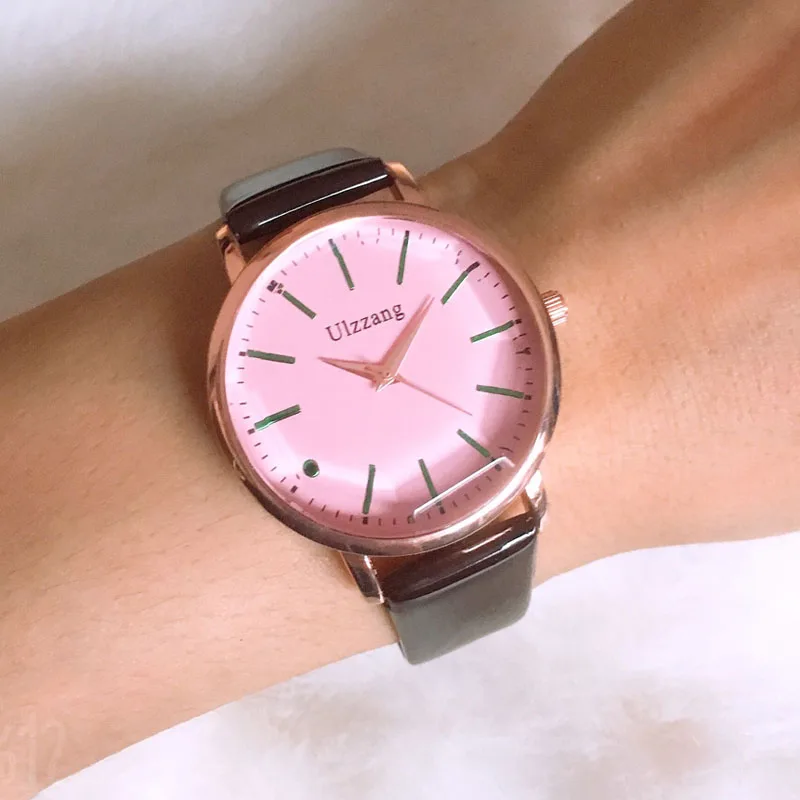 Роскошные женские часы с большим розовым циферблатом, полигональное стекло, модные кварцевые часы под платье, повседневные белые женские кожаные Наручные часы