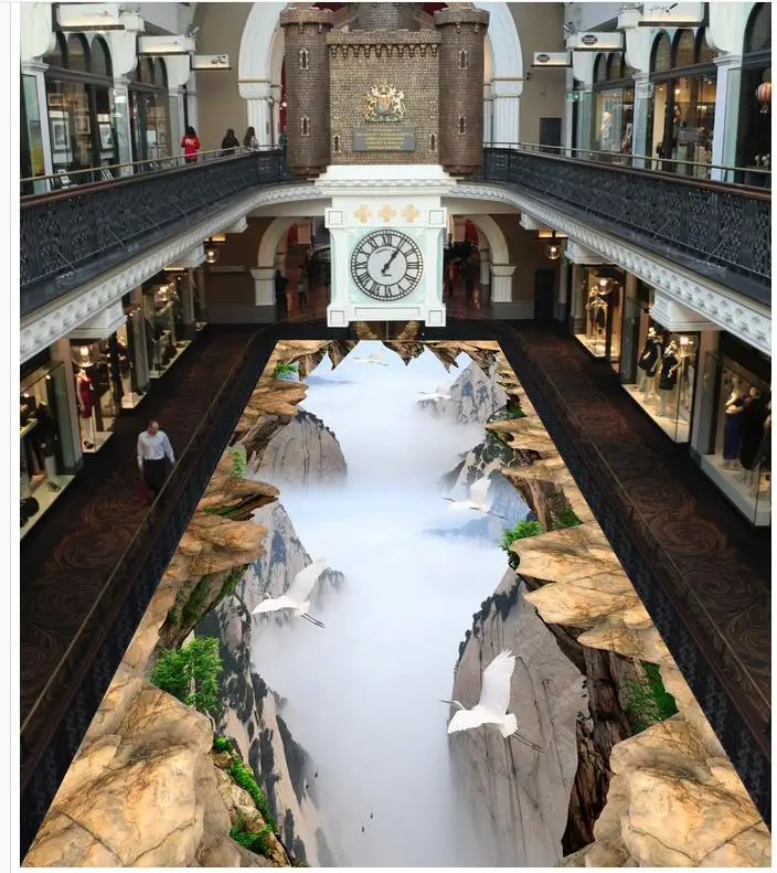Modern Custom 3D floor mural The mountains scenery PVC Wall paper self