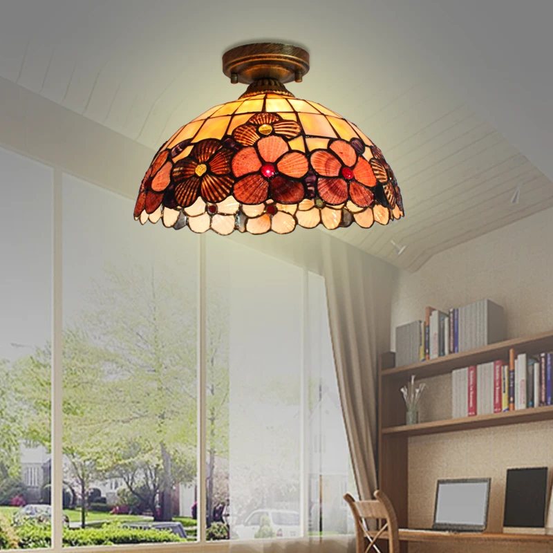 

European tiffany style shell ceiling light balcony corridor vestibule entrance ceiling lamp study light