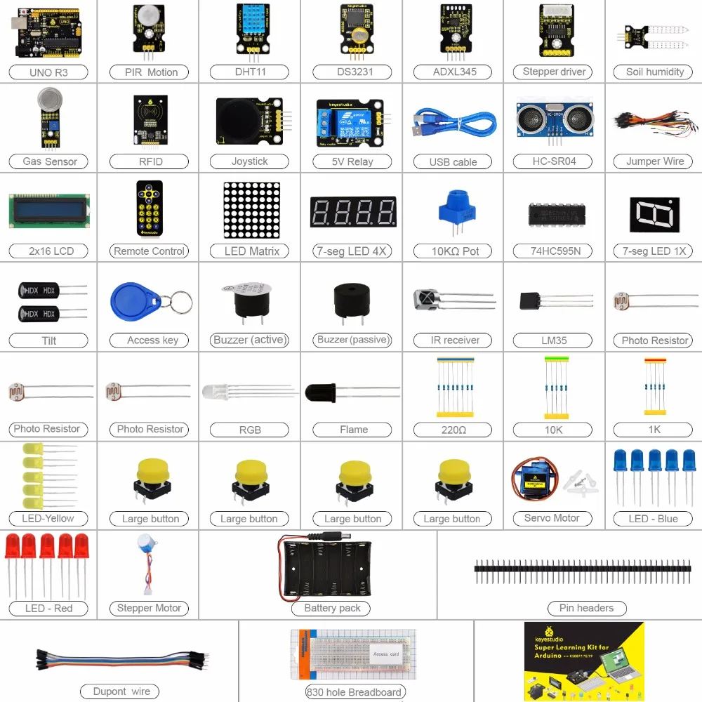 Keyestudio супер стартовый набор/Обучающий набор(UNO R3) для обучения Arduino с 32 проектом+ Руководство пользователя+ RFID 1602+ PDF(онлайн