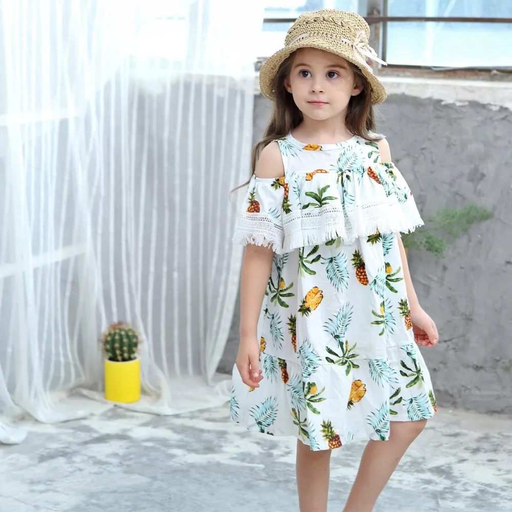 

New Arrival Girls Dresses in Kids Summer 2019 Toddler Baby Clothes Petal Sleeve Off Shoulder Dress Pineapple Print Clothing Baby