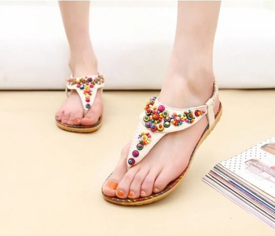 

TEXU Women's Bohemia Dress Sandals 2017 Design Ankle T-strap Comfortable Insole Flats Colorful Beaded Summer Sandal Shoes