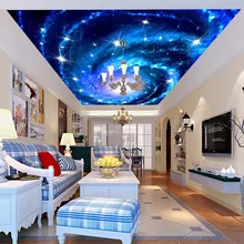 Fantasy Moon Star galaxy large ceiling frescoes sky blue sky and white clouds suspended ceiling 3D wallpaper background