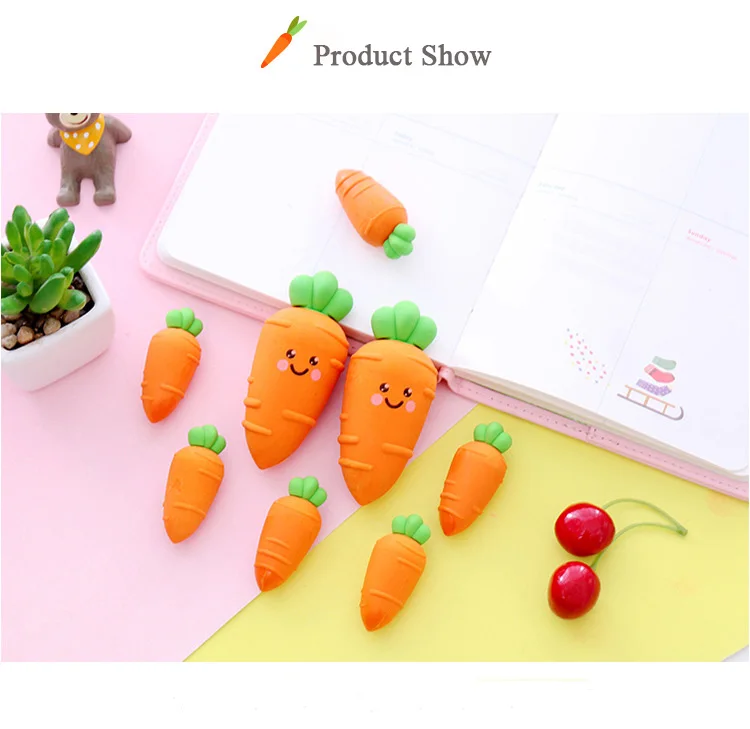 EZONE 1PC/3PCS Cartoon Carrots Eraser Kawaii Carrots Shape Pencil Eraser Students Stationery Supply High Quality Soft Rubber New