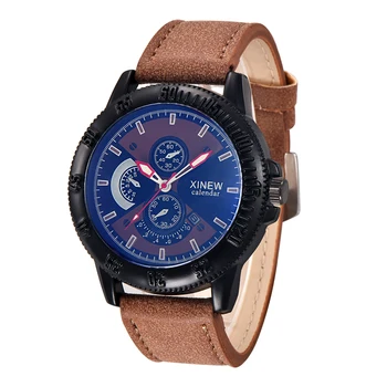 

Hot Sale 2018 Brand XINEW Men Watches Fashion Leather Band Casual Date Quartz Watch for Big Wrist Reloj Hombre Grande Marca Moda
