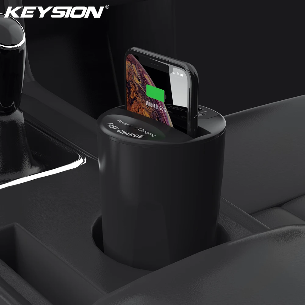 KEYSION 10W 7.5W Fast Qi Wireless Charger for iPhone XS Max XR X Car Cup Holder Charging Stand for S9 S8 S7 Note 9 Mate 20 Pro