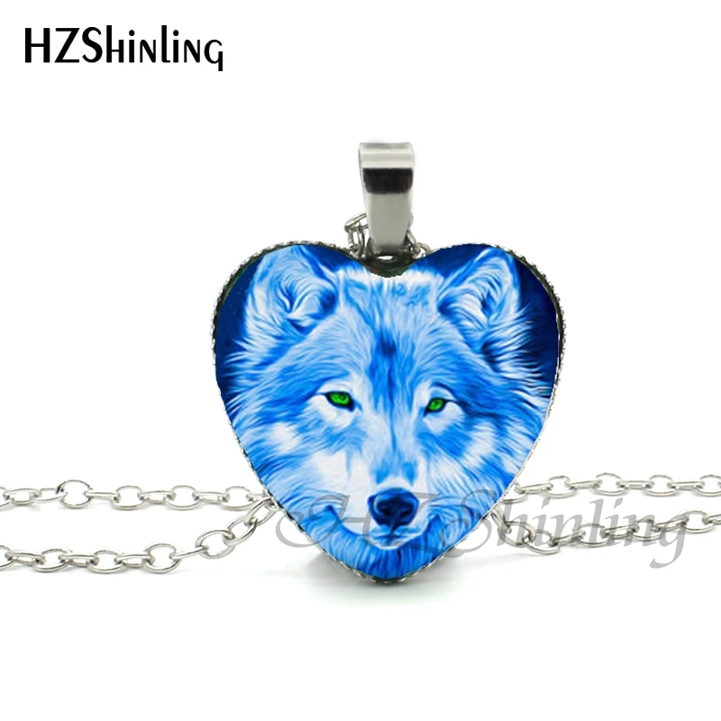 Синий Волк Сердце ожерелье Воющий волк кулон в форме сердца, украшения волк кулон муранское стекло сердце ожерелье HZ3