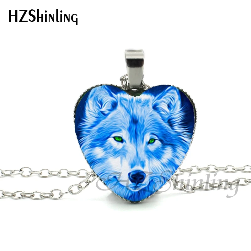 New Blue Wolf Heart Necklace Howling Wolf Heart Pendant Jewelry Wolf Pendant Murano Glass Heart Necklace HZ3 New Blue Wolf Heart Necklace Howling Wolf Heart Pendant Jewelry Wolf Pendant Murano Glass Heart Necklace HZ3