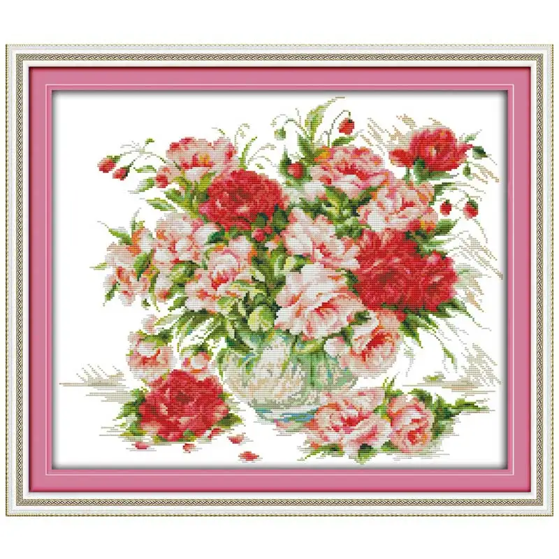 

oneroom Rose vase counted Cross Stitch 11CT 14CT Cross Stitch Set Wholesale DIY flower Cross-stitch Kit Embroidery Needlework