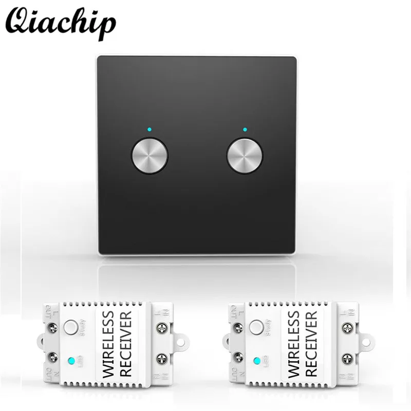 

QIACHIP Wireless Light Switch Kit 2 Gang 433 MHz RF Wall Light Switch App Required Contains Switch Panel Receive Module Z40