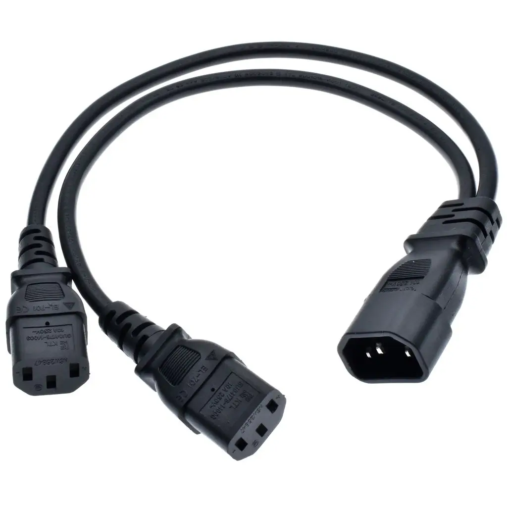 1PCS Single C14 to Dual C13 5-13R Short Power Y Type Splitter Adapter Cable Cord 30cm*