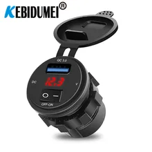 Светодиодный вольтметр, дисплей напряжения, QC 3,0, USB, 18 Вт, для быстрой зарядки телефона, для двигателя мотоцикла, адаптер питания с переключателем, DC12V-24V, водонепроницаемый