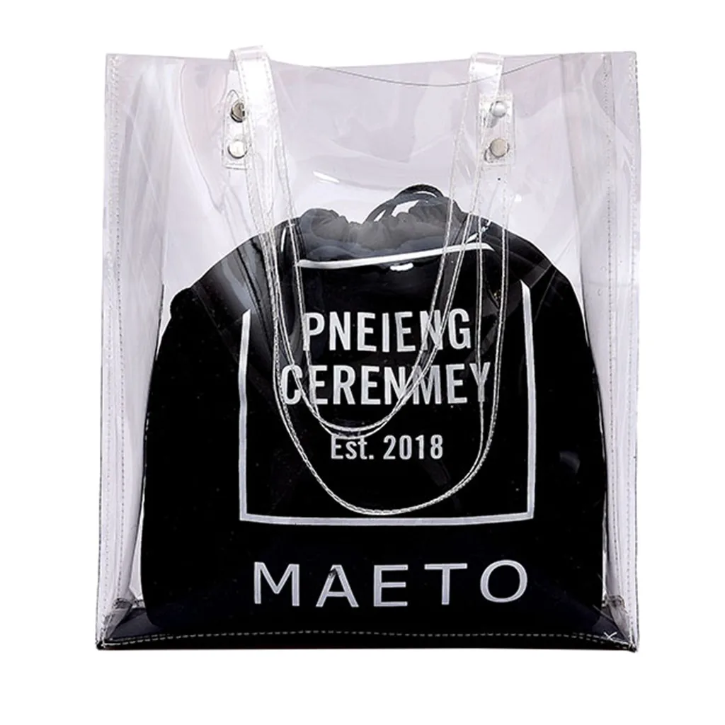 

Women's Fashion Transparent Shoulder Bundle Pocket Handbag Beach Bag Simple Leisure Chian Single Shoulder Messenger Bags Mar 7
