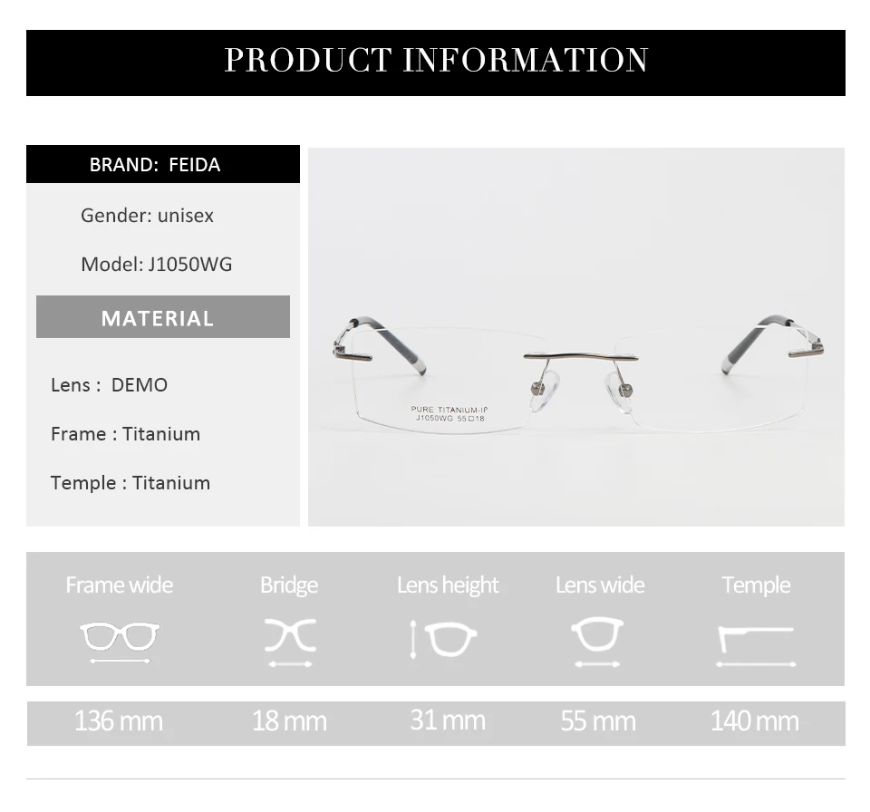 FEIDA титановые очки без оправы Гибкая оптическая рамка рецепт; очки бескаркасные очки