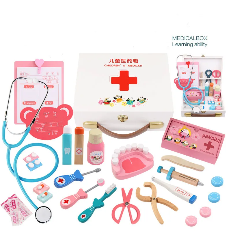 Деревянная игрушка Pretedn для мальчиков и девочек, деревянная игрушечная аптечка, детская игрушка «Доктор», набор, Детская стетоскоп, инъекция, инструменты