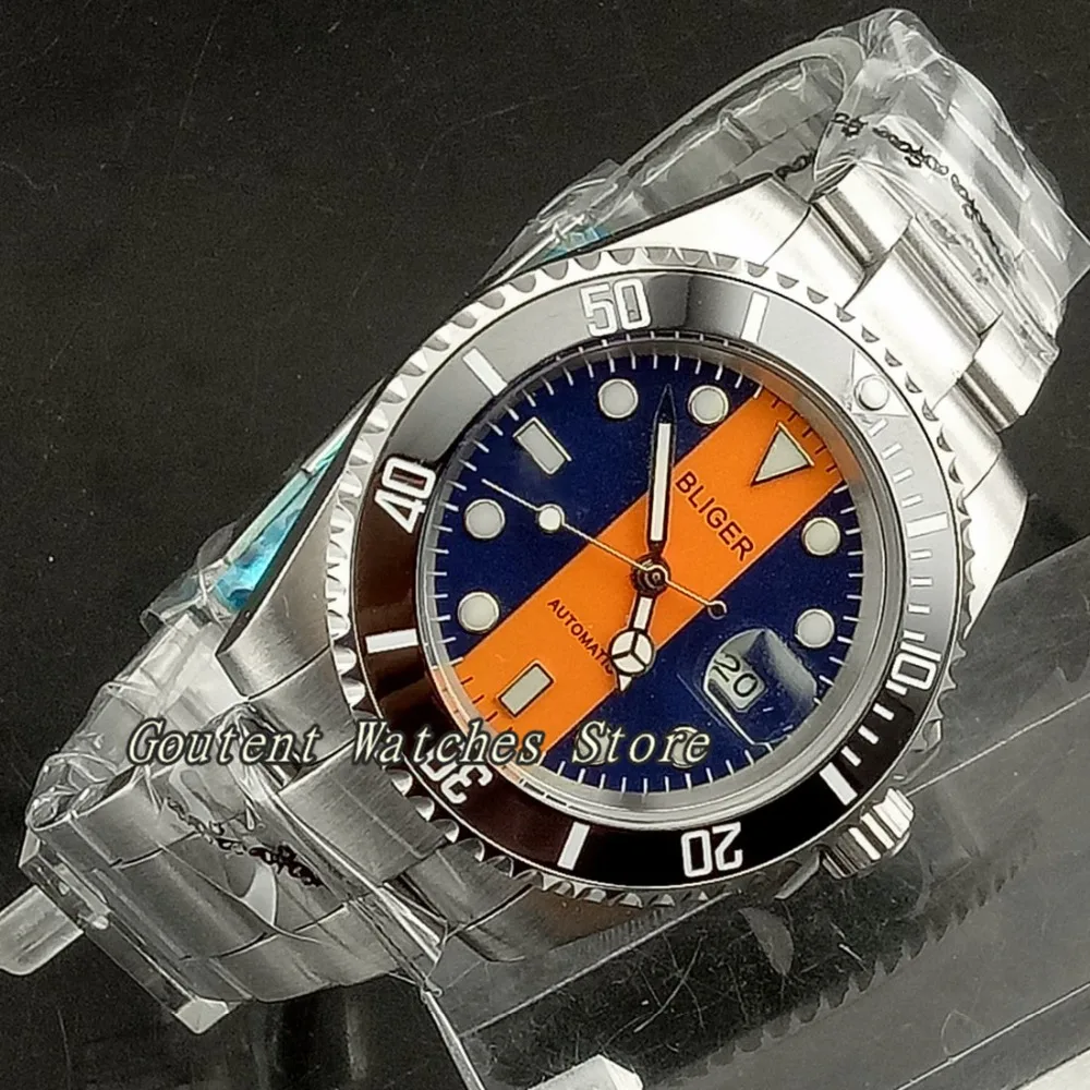 

40mm Bliger Date Ceramic Bezel Luminous Sapphire Glass SS. Case Automatic Men's Watch