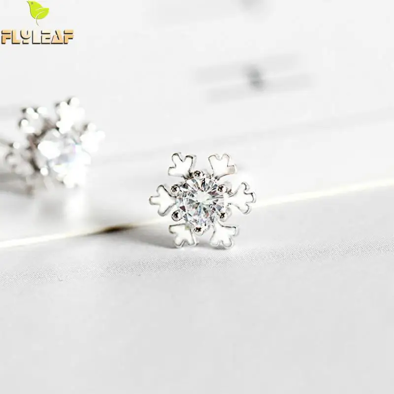 

Flyleaf 925 Sterling Silver Cubic Zirconia Snowflake Stud Earrings For Women Personality Simple Lady Fashion Jewellery